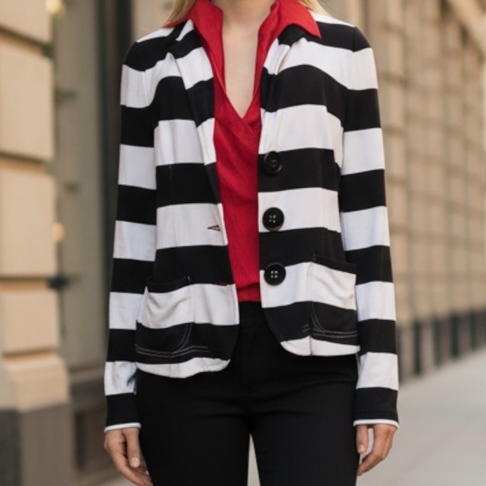 ML Collection Striped Knit Nautical Retro Cosplay Jersey Knit Blazer SZ 10/40